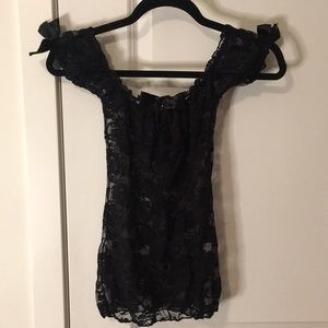 Black Lace & Satin Bows Lingerie Top